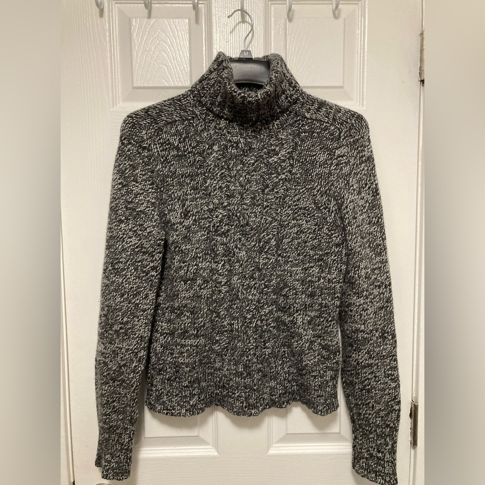 Express Black Marbled Merino Wool Cashmere Blend Cable Knit Turtleneck Sweater#L